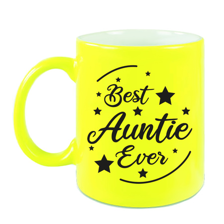 Best Auntie Ever gift coffee mug / tea cup neon yellow 330 ml