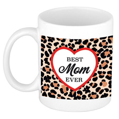Cadeau moeder set - Fleece plaid/deken luipaard print met Best mom ever luipaardprint mok