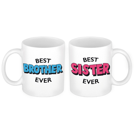 Best Sister en Best Brother mok - Cadeau beker set voor Broer en Zus