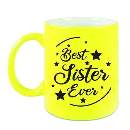 Best Sister Ever gift coffee mug / tea cup neon yellow 330 ml