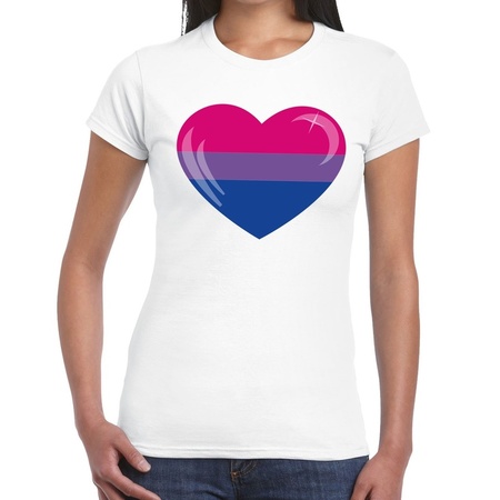 Gay pride Bi heart t-shirt white women