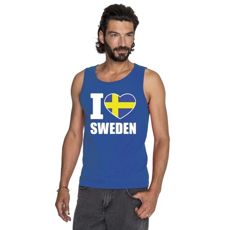 Blauw I love Zweden fan singlet shirt/ tanktop heren