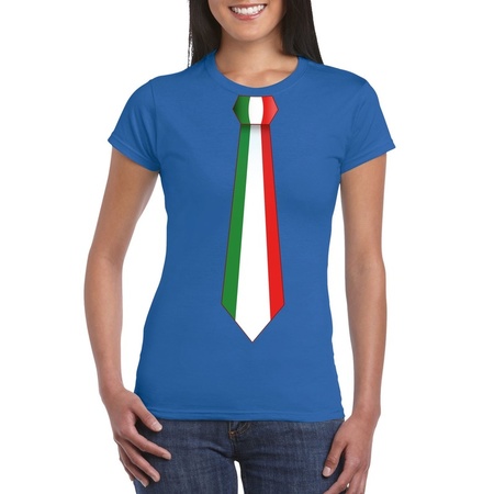 Blauw t-shirt met Italie vlag stropdas dames