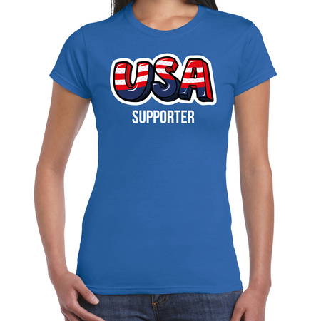 Blauw t-shirt usa / Amerika supporter EK/ WK voor dames