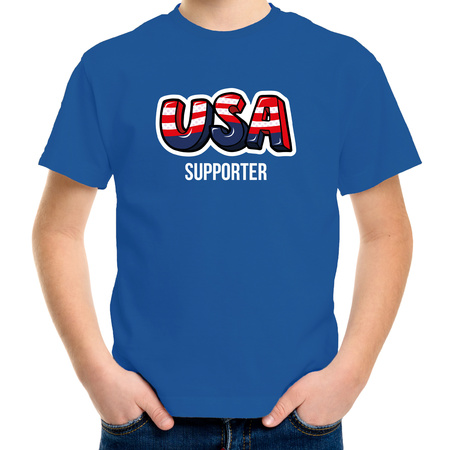 Blauw t-shirt usa / Amerika supporter EK/ WK voor kinderen