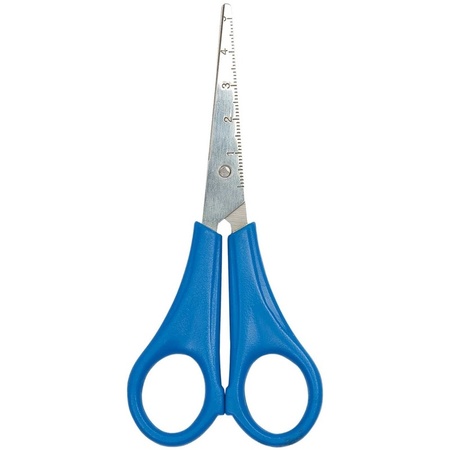 Blue left-handed scissors with ruler and pointed tip for kids