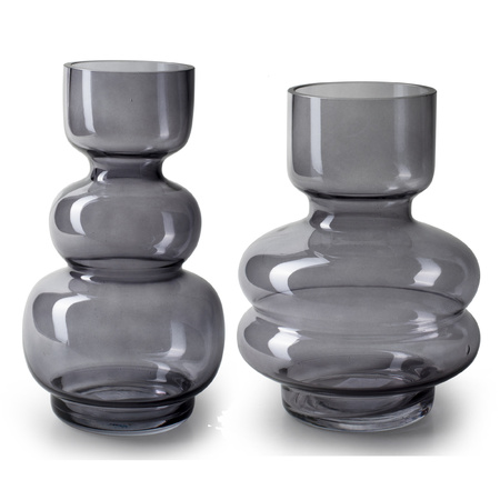 Bloemenvazen - Set van 2x - smoke grijs/transparant glas