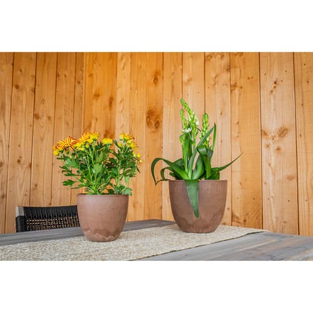 Bloempot/plantenpot van gerecycled kunststof terra bruin D28 en H24 cm