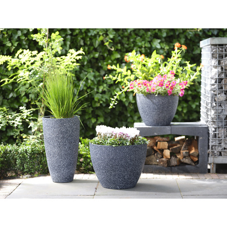 Flowerpot/plantpot plastic/stone powder black D43 and H33 cm
