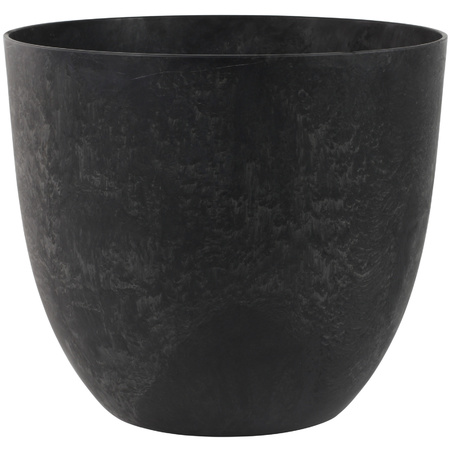 Flowerpot/plantpot plastic/stone powder black D45 and H38 cm