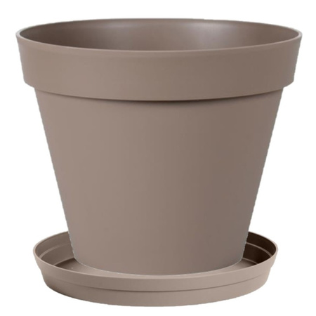 Flowerpot plastic taupe D30 x H26 cm with bowl D23 cm