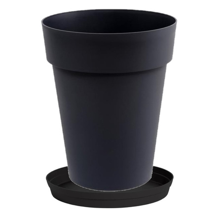 Flowerpot plastic black D44 x H53 cm with bowl D35 cm