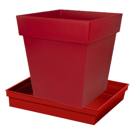 Bloempot Toscane vierkant kunststof rood L39 x B39 x H39 cm inclusief onderschaal L33 x B33 x H5 cm