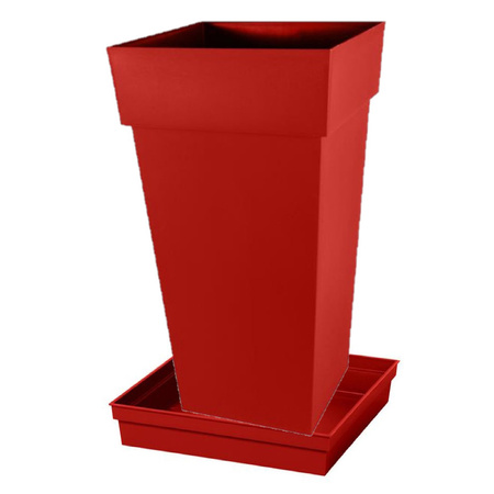 Bloempot Toscane vierkant kunststof rood L43 x B43 x H80 cm inclusief onderschaal L33 x B33 x H5 cm