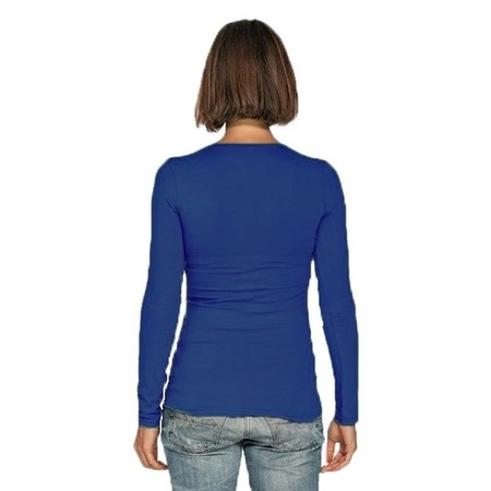 Bodyfit dames shirt lange mouwen/longsleeve blauw