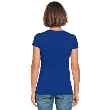 Bodyfit dames t-shirt blauw met ronde hals