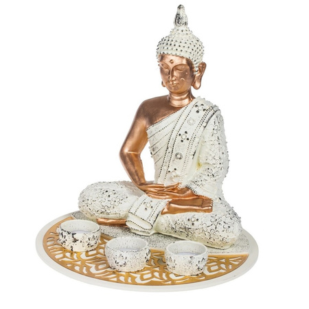Boeddha beeld voor binnen 29 cm met 24x geurkaarsen Cotton Blossom