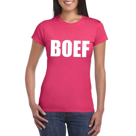 Boef tekst t-shirt roze dames
