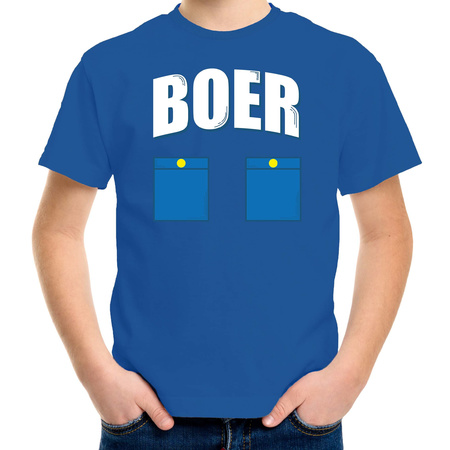 Boer verkleed t-shirt blauw voor kinderen