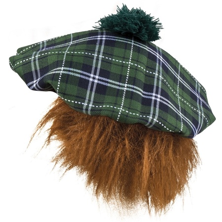 Boland Carnaval verkleed hoed/baret in Schotse ruit - groen - polyester - heren - met haar