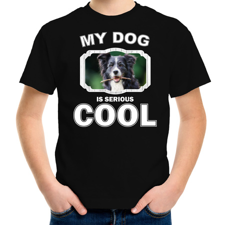 Border collie  honden t-shirt my dog is serious cool zwart voor kinderen
