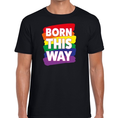 Born this way regenboog gaypride shirt zwart voor heren