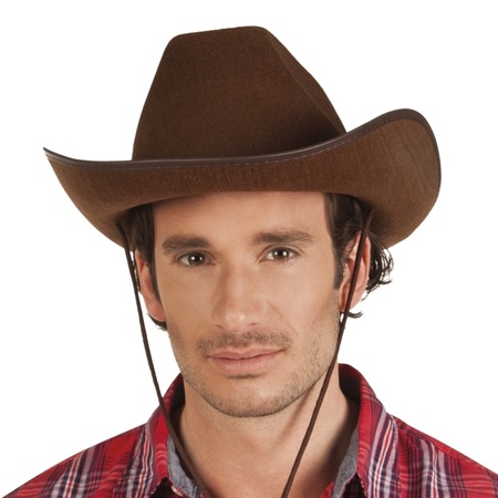Carnaval set cowboy hat brown - with holster and gun - for adults