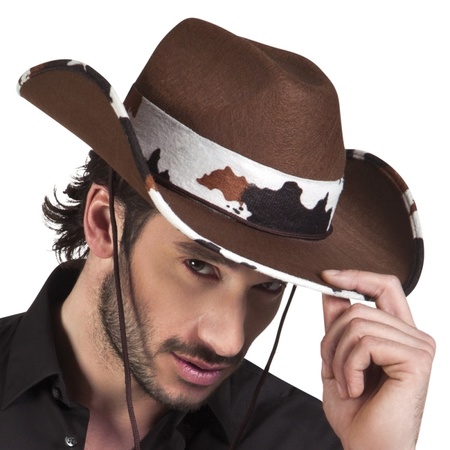 Brown cowboy hat Texas cow print for adults