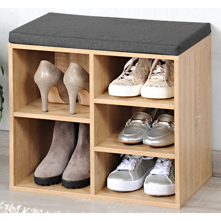 Bruine houtlook schoenenkast/schoenenrek bankje 29 x 48 x 51 cm met zitkussen