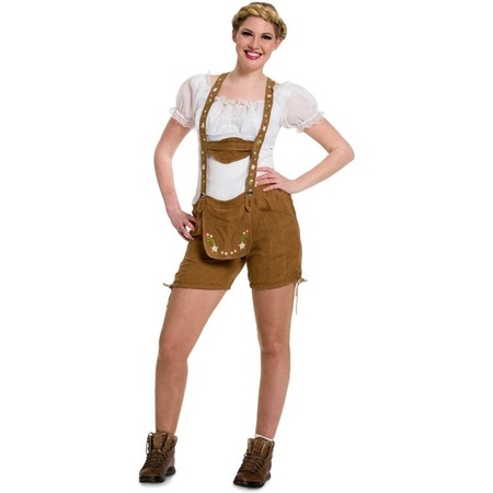 Bruine Tiroler lederhosen verkleed kostuum/broekje voor dames