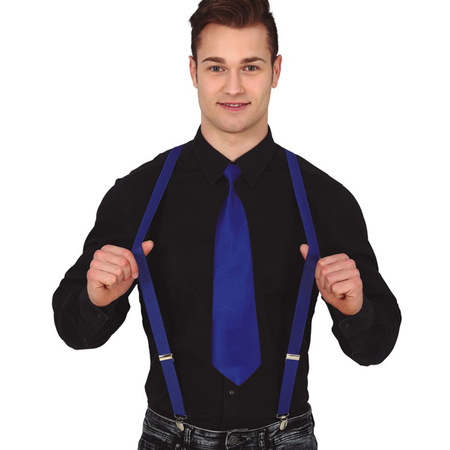 Carnaval verkleed bretels en stropdas - donkerblauw - volwassenen - verkleed accessoires