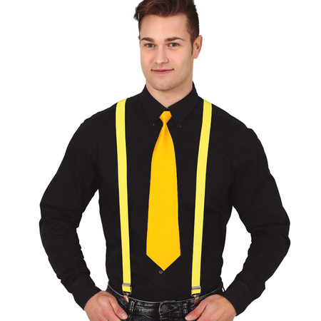 Carnaval verkleed bretels en stropdas - geel - volwassenen - verkleed accessoires