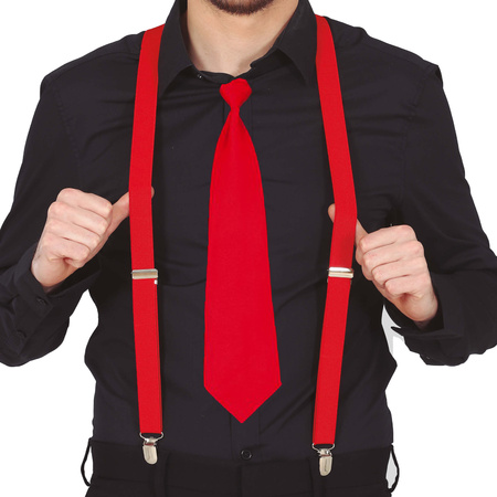 Carnaval verkleed bretels en stropdas - rood - volwassenen - verkleed accessoires