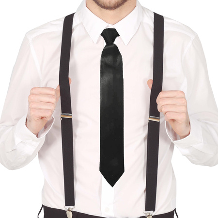 Carnaval verkleed bretels en stropdas - zwart - volwassenen - verkleed accessoires