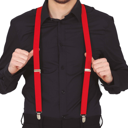 Carnaval verkleed bretels en stropdas - rood - volwassenen - verkleed accessoires