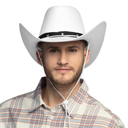 Carnaval hats - Cowboy hat Billy Boy - white - adult size - polyester