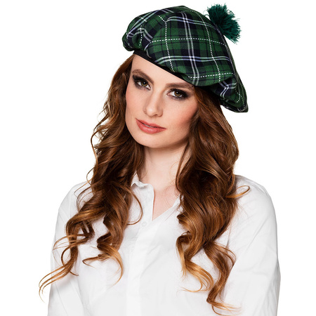 Carnaval verkleed hoed/baret in Schotse ruit - groen - polyester - heren - Schotland