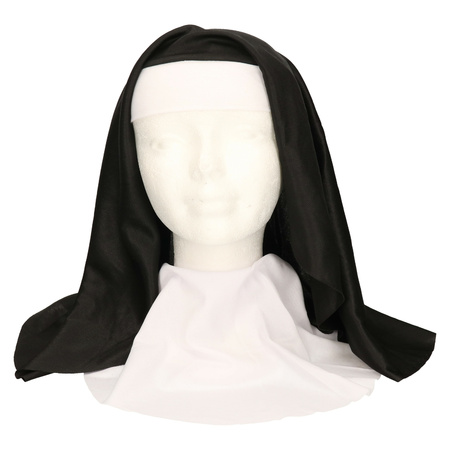 Carnaval verkleed Nonnen hoofddoek/kapje - zwart/wit - dames/meisjes - Kerk/religieus thema