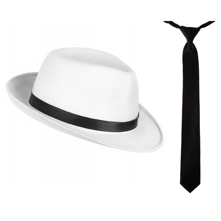 Carnaval verkleed set compleet - gangster/maffia hoedje met zwarte stropdas - volwassenen