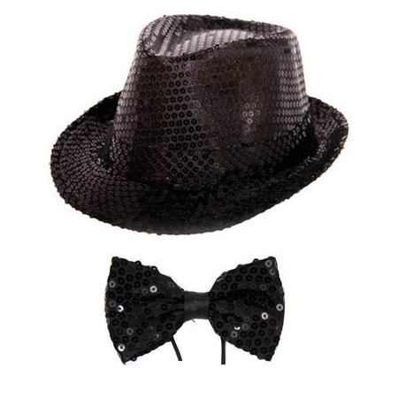 Toppers - Party carnaval glitter hat and bow-tie in black