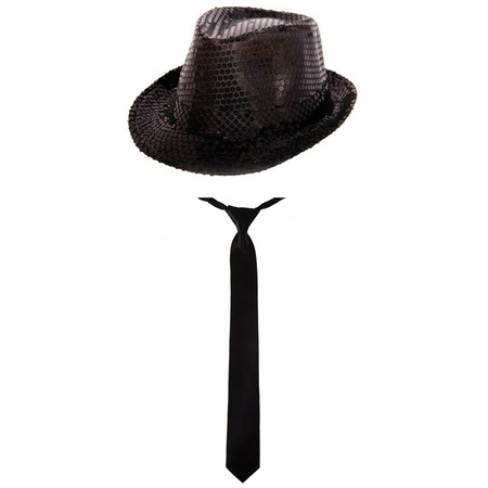 Toppers - Carnaval verkleed set hoed met stropdas zwart