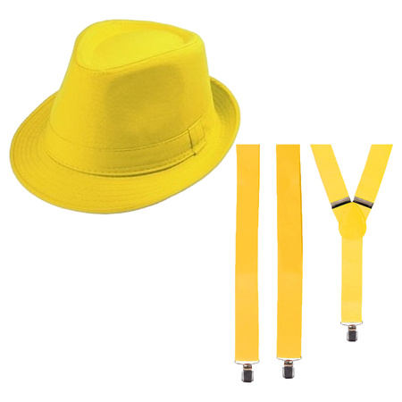 Toppers in concert - Carnaval verkleed set - hoedje en stropdas - geel - volwassenen
