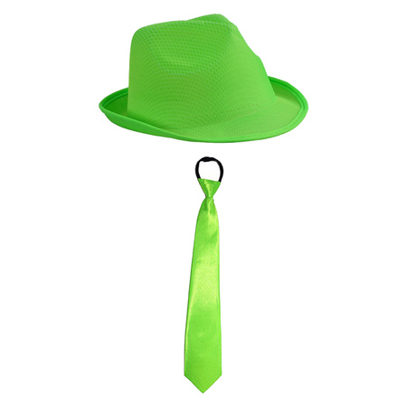 Toppers - Carnaval verkleed set - hoedje en stropdas - groen - volwassenen
