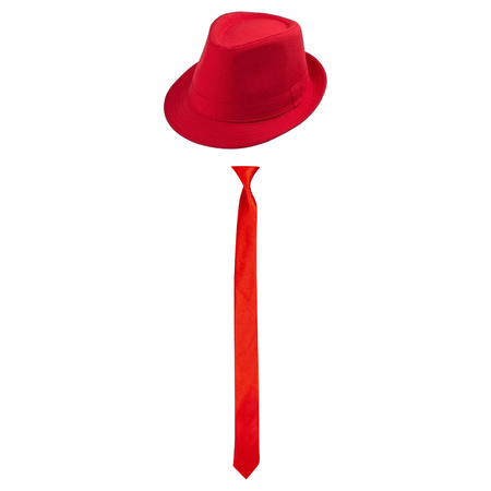 Toppers - Carnaval verkleed set - hoedje en stropdas - rood - volwassenen