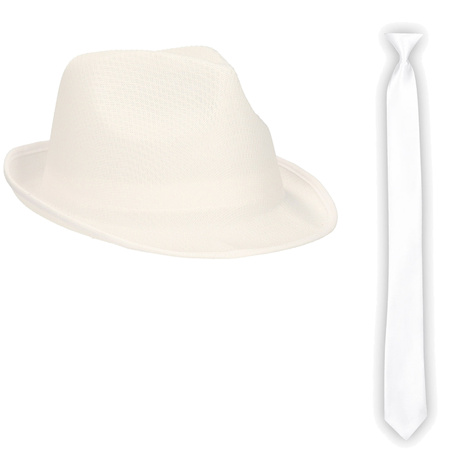 Toppers - Carnaval verkleed set - hoedje en stropdas - wit - volwassenen