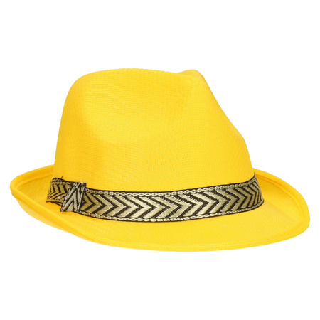 Carnaval verkleed Trilby/gangster hoedje - geel - polyester - heren/dames