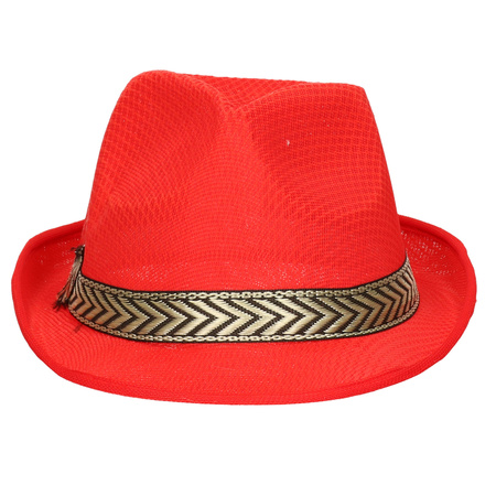 Carnaval verkleed Trilby/gangster hoedje - rood - polyester - heren/dames