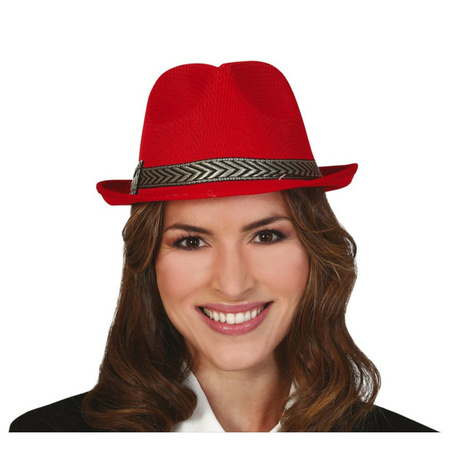 Carnaval verkleed Trilby/gangster hoedje - rood - polyester - heren/dames