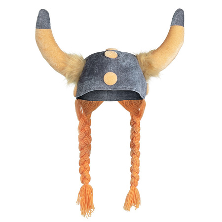 Carnaval verkleed Viking helm - grijs/geel - met hoorns - polyester - heren - met vlechten
