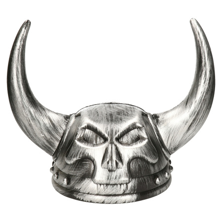 Carnaval verkleed Viking helm - grijs - met hoorns - plastic - heren - krijger/ridder